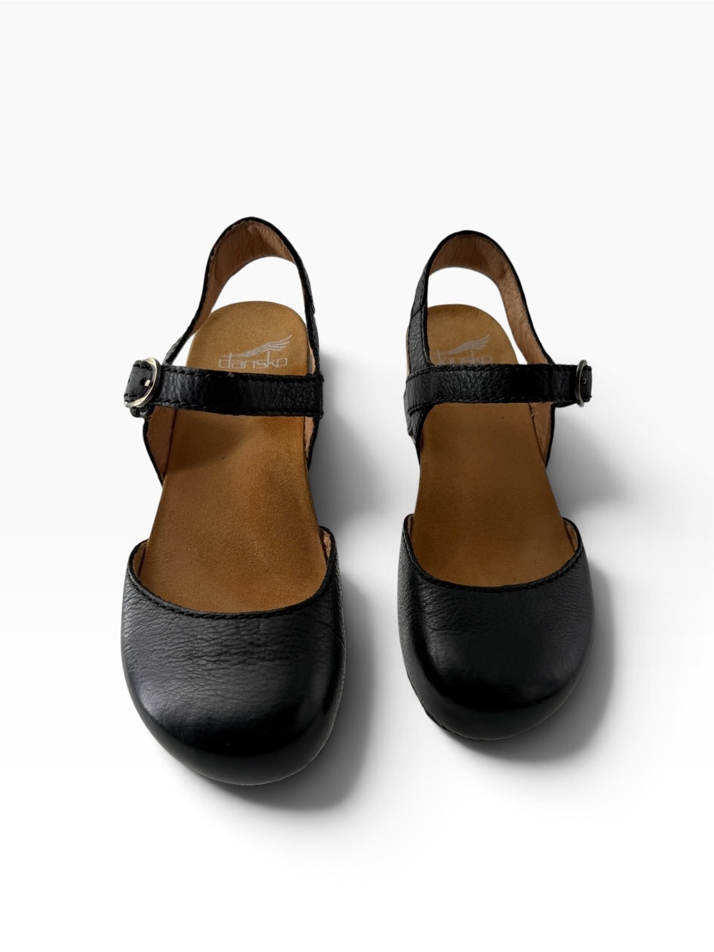 Dansko Black Leather Mary Jane Slingback Clogs